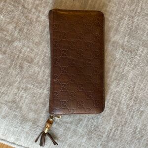 Gucci Guccissima GG Brown Leather Bamboo Wallet